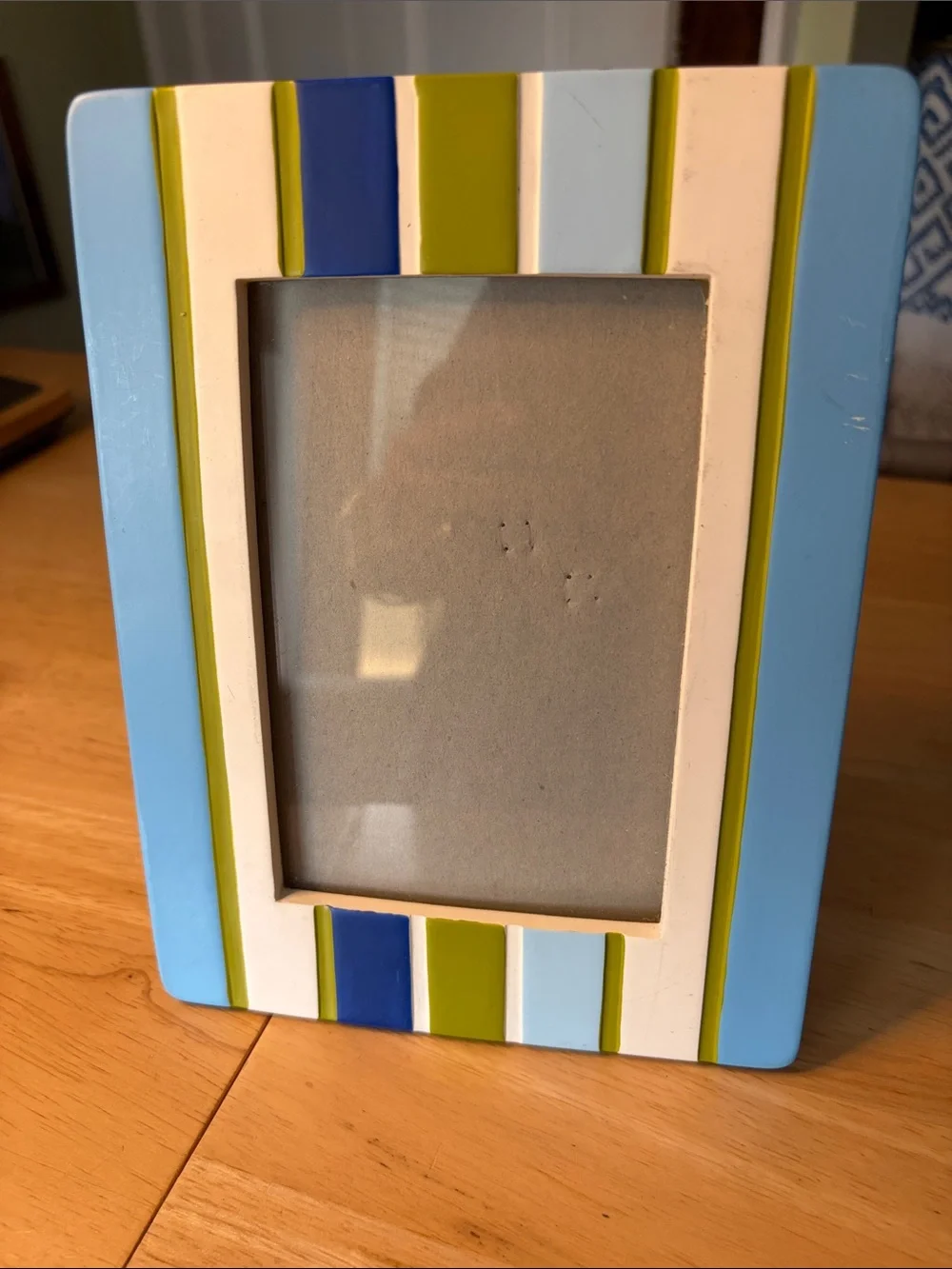 Striped Blue, Light Blue & Lime Green Picture Frame - Unbranded